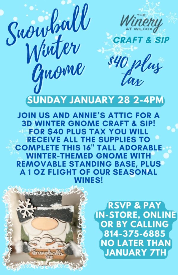 Snowball Winter Gnome Craft & Sip - DuBois