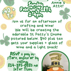 Registration closed- St. Patty's Day Gnome Craft & Sip - DuBois