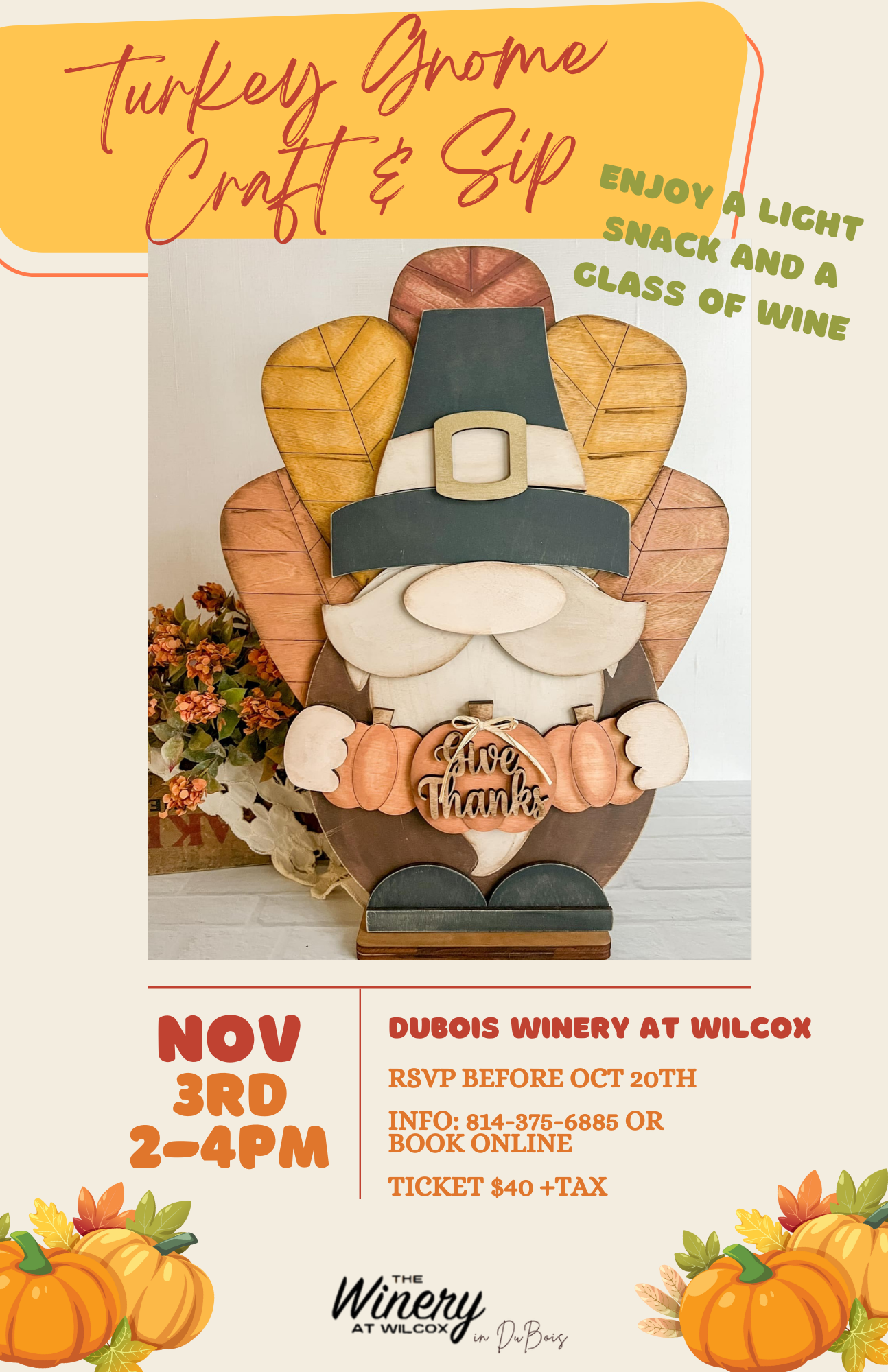 Turkey Gnome Craft & Sip – DuBois