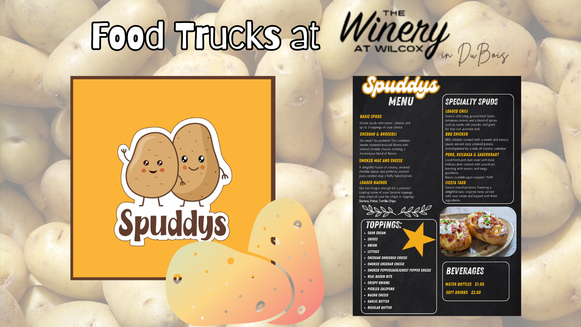 Food Trucks @ The Winery at Wilcox in DuBois: Spuddy’s