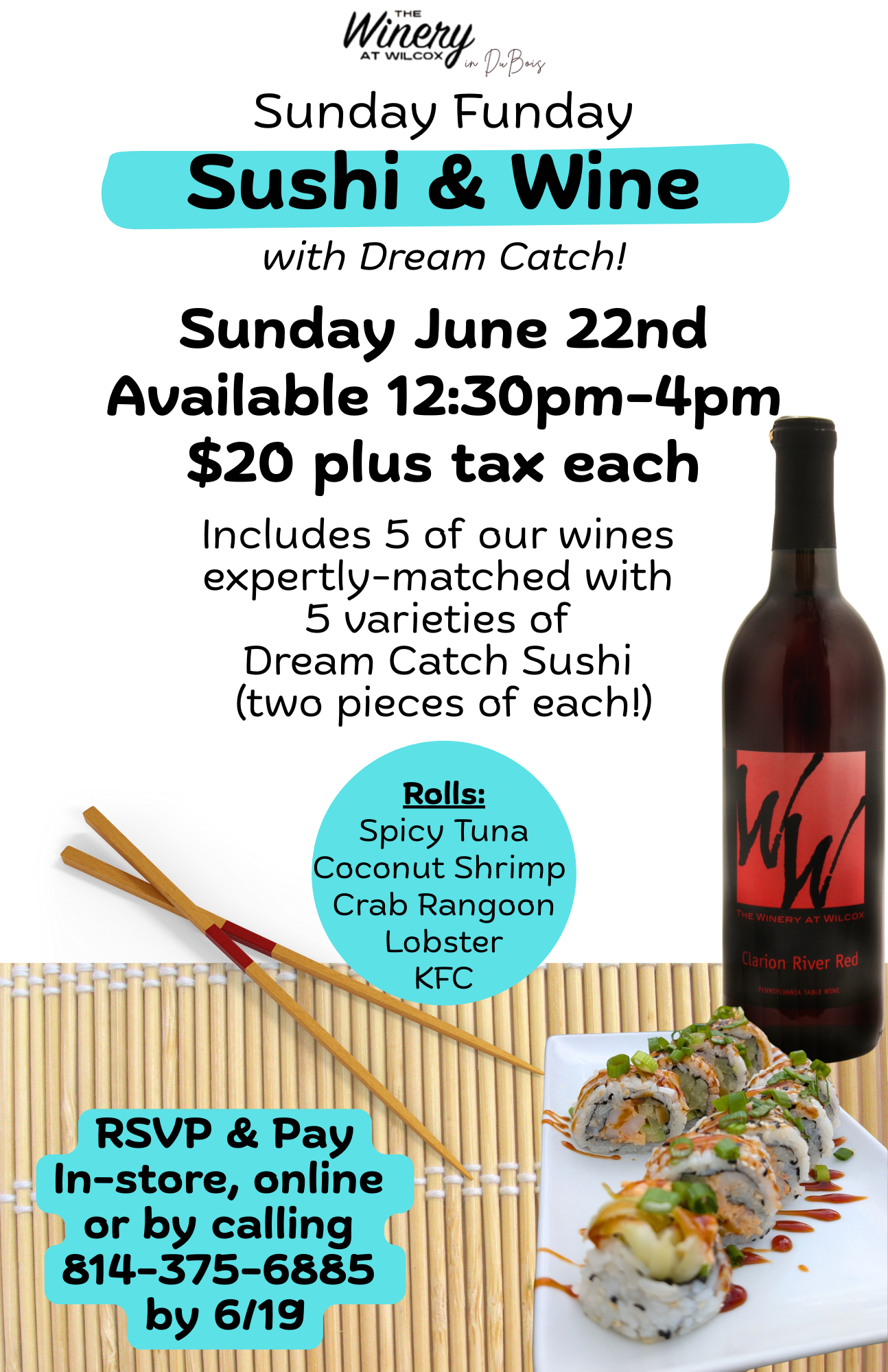 Sunday Funday: Sushi & Wine w/ Dream Catch! – DuBois