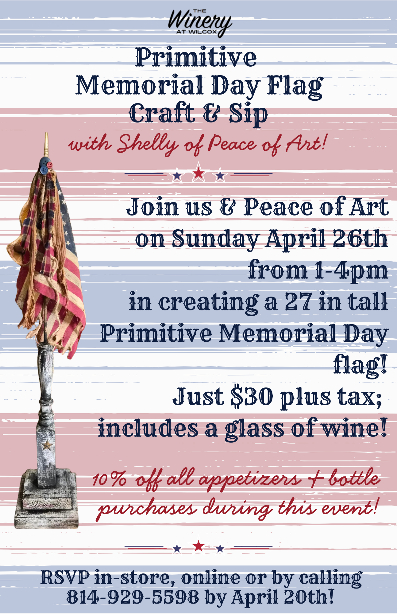 Primitive Memorial Day Flag Craft & Sip with Peace of Art – Wilcox