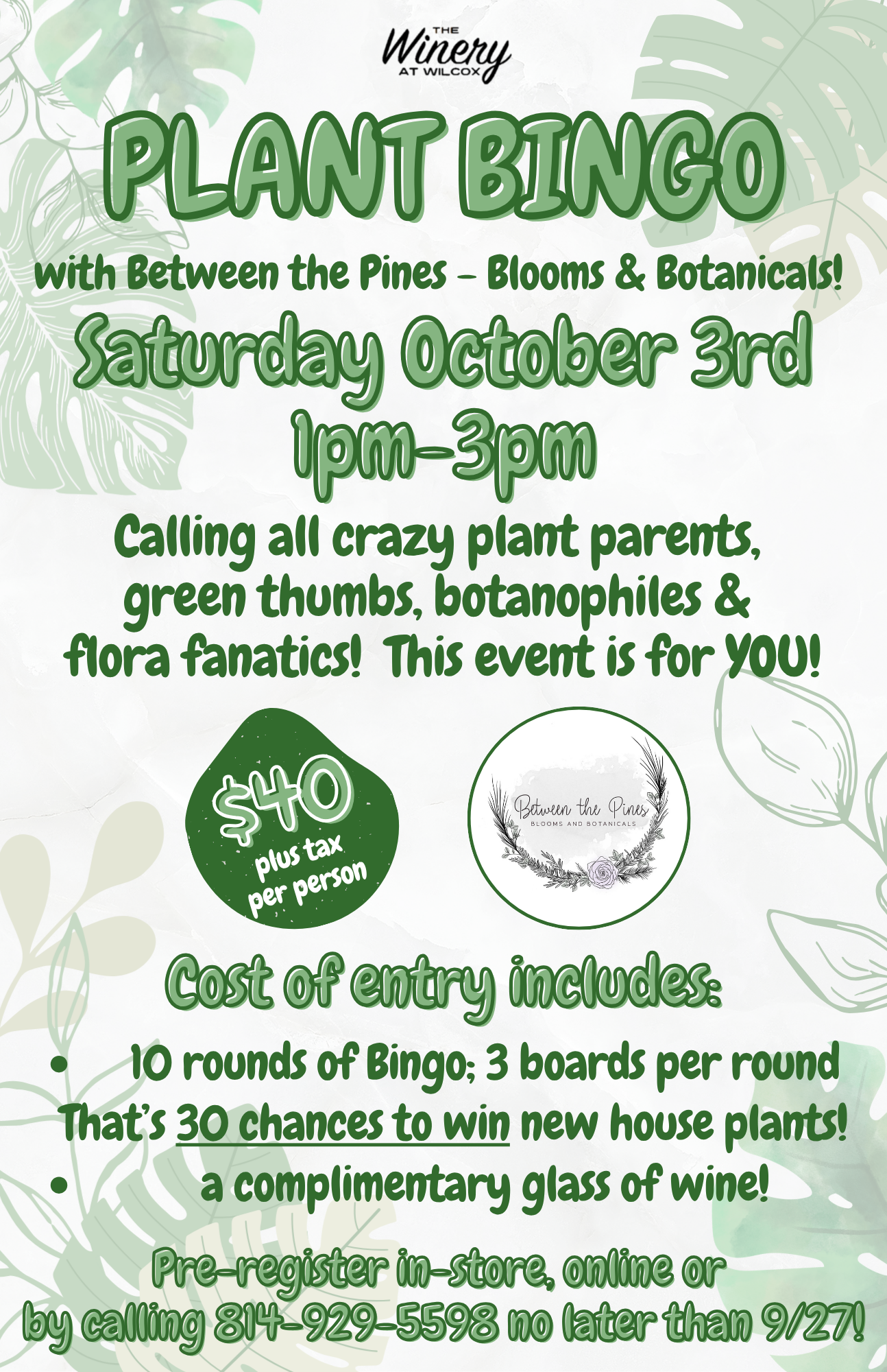 Plant Bingo w/ Between the Pines – Blooms & Botanicals – Wilcox